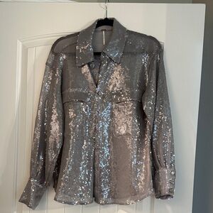 FREE PEOPLE Sequin Silver Women's Jacket